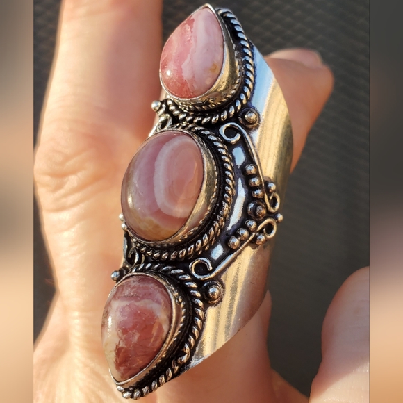 New Rhodochrosite 925 Silver Statement Ring. - Picture 2 of 16
